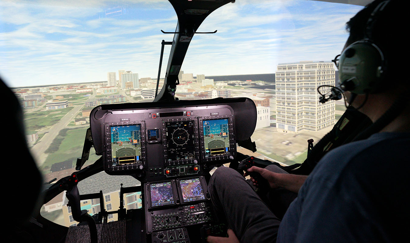 Full flight simulator with EC 135 helicopter cockpit (Thales