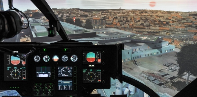 Full flight simulator with EC 135 helicopter cockpit (Thales