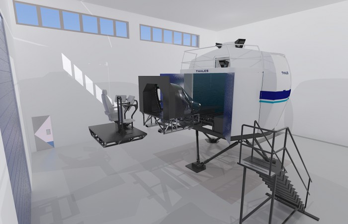 Full flight simulator with EC 135 helicopter cockpit (Thales